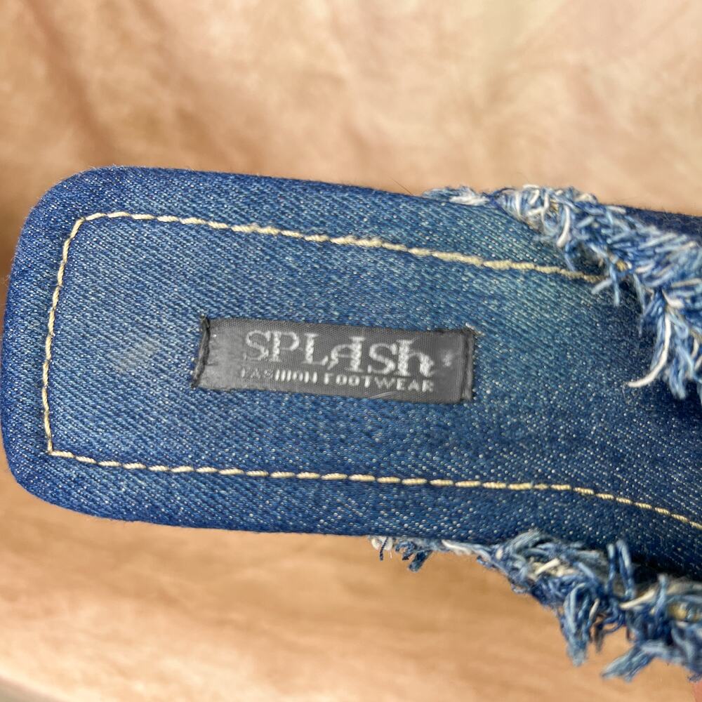 Vintage Y2K Splash Denim Fringe Wedge Platform Sandals High Heels 90s Studded - Picture 10 of 11